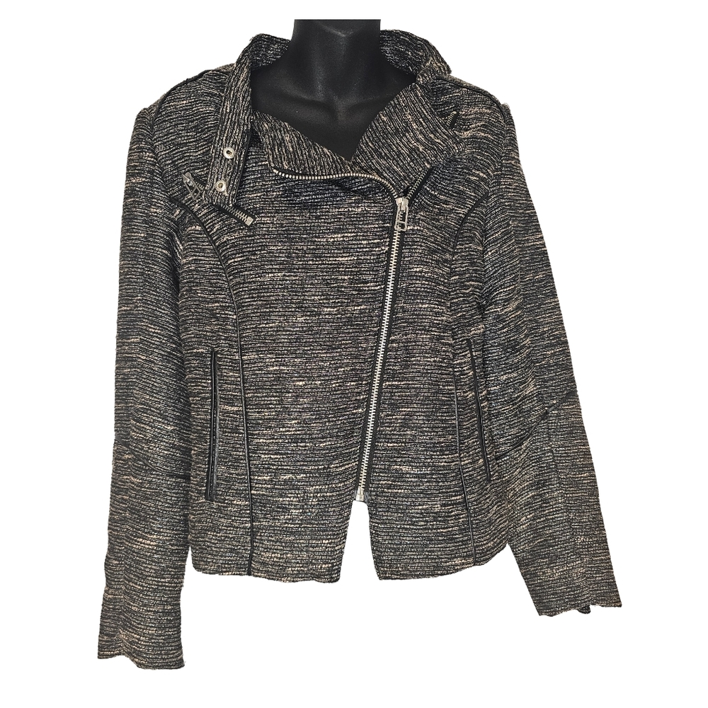[H&M] Metallic Black Tweed Zipper Motorcycle Jacket Women's Size 8